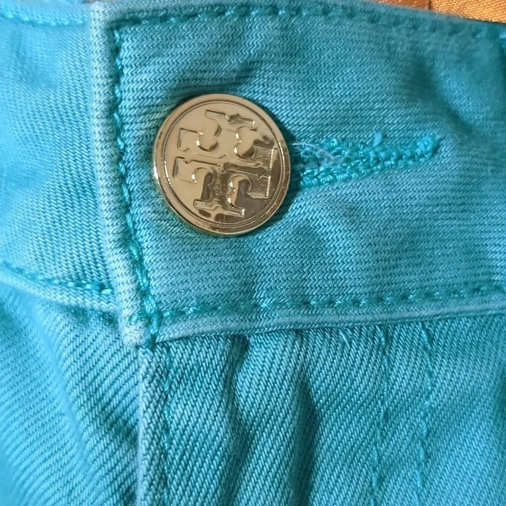 Tory Burch Alexa Cropped Skinny Viridian Green Jeans Size 25